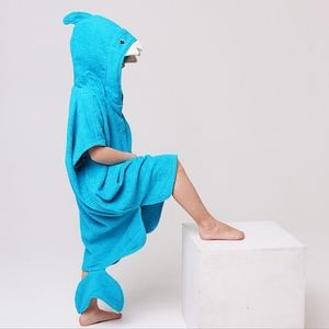 Personalized Kids Hooded Terry Bathrobe towel For Boys and Girls, Shark.